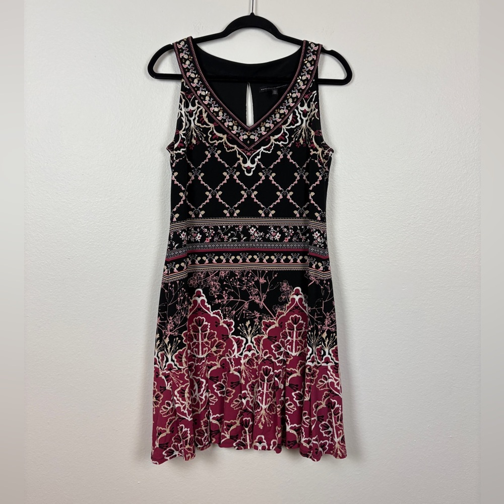 White House Black Market Career Casual Elegant Black and Pink Sleeveless Dress S